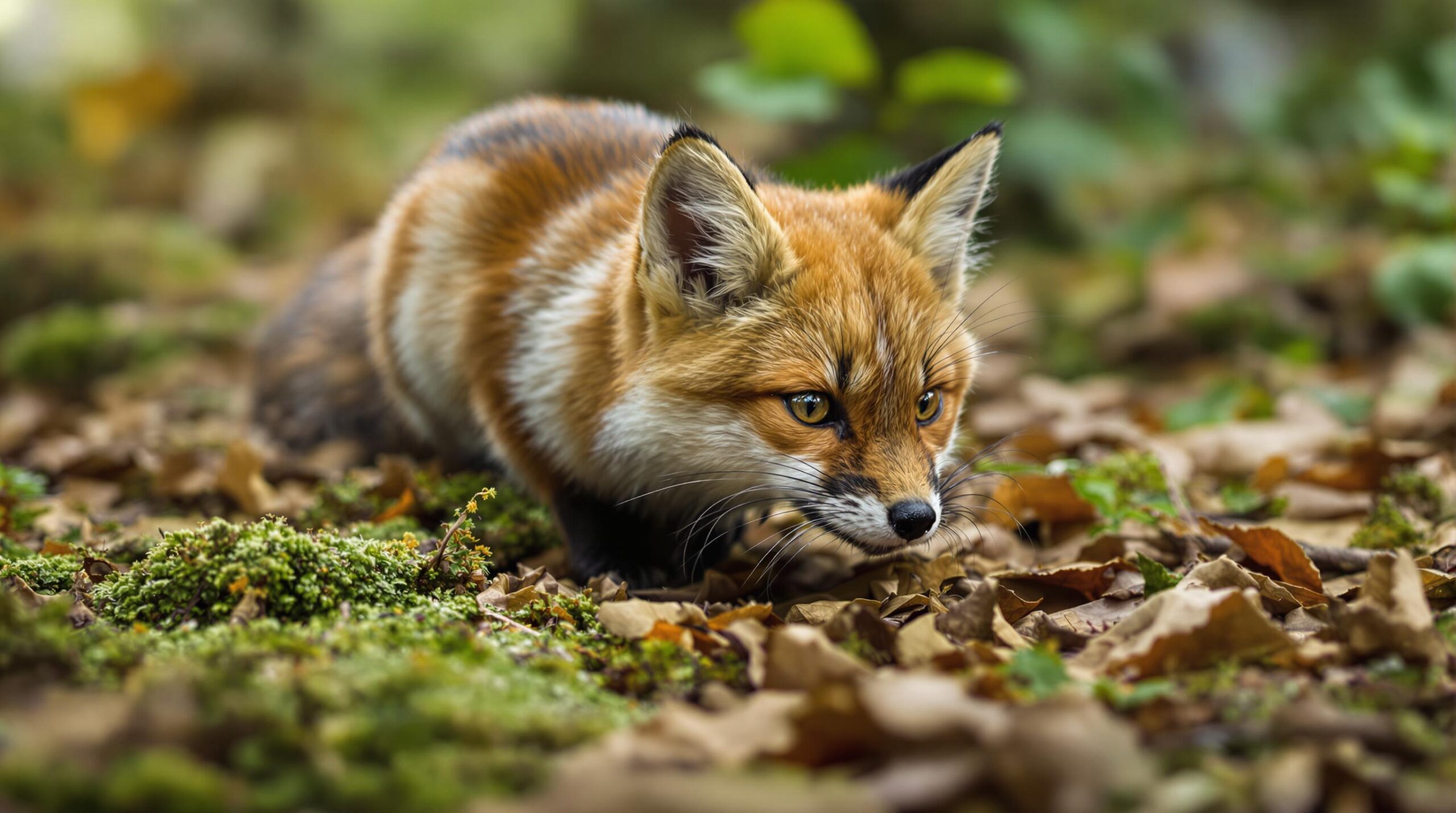 Crottes de renard : identification et prévention des risques 8 Red fox crouched in leaves.