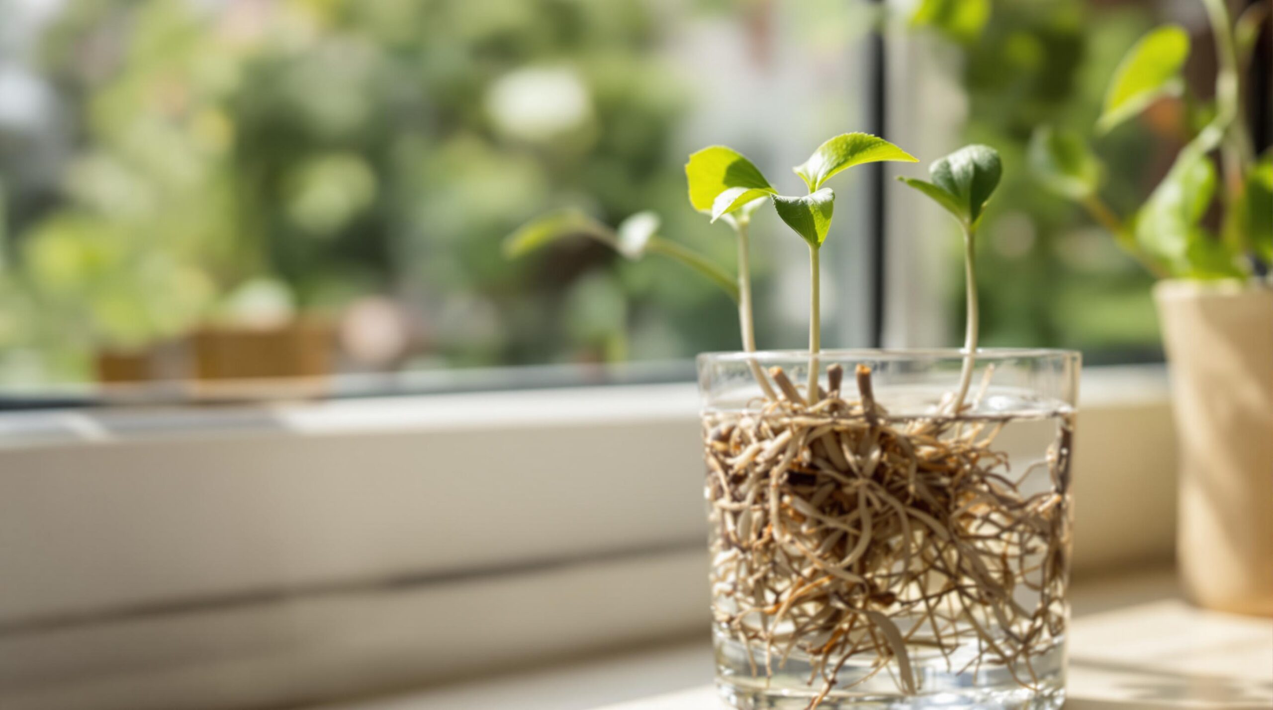 Plant cuttings rooting in water