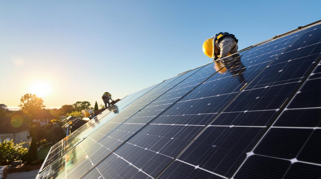 Solar panel installation on a rooftop