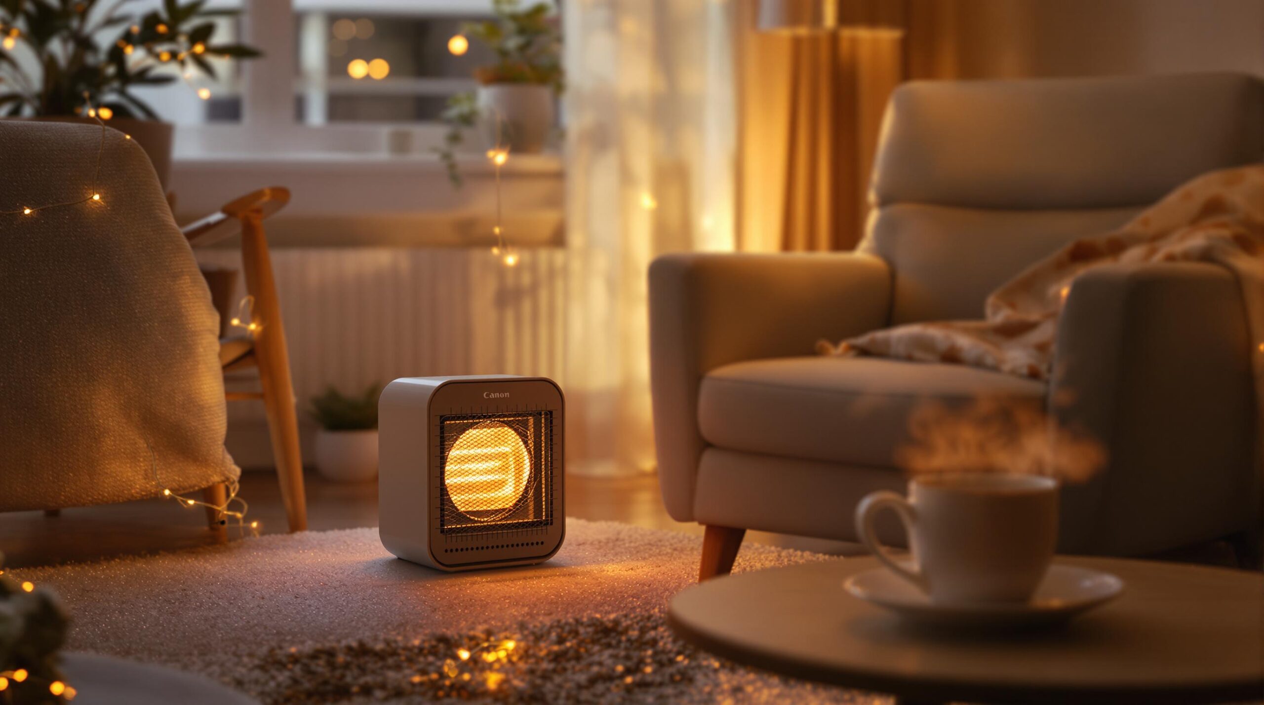 Cozy living room with a small space heater.