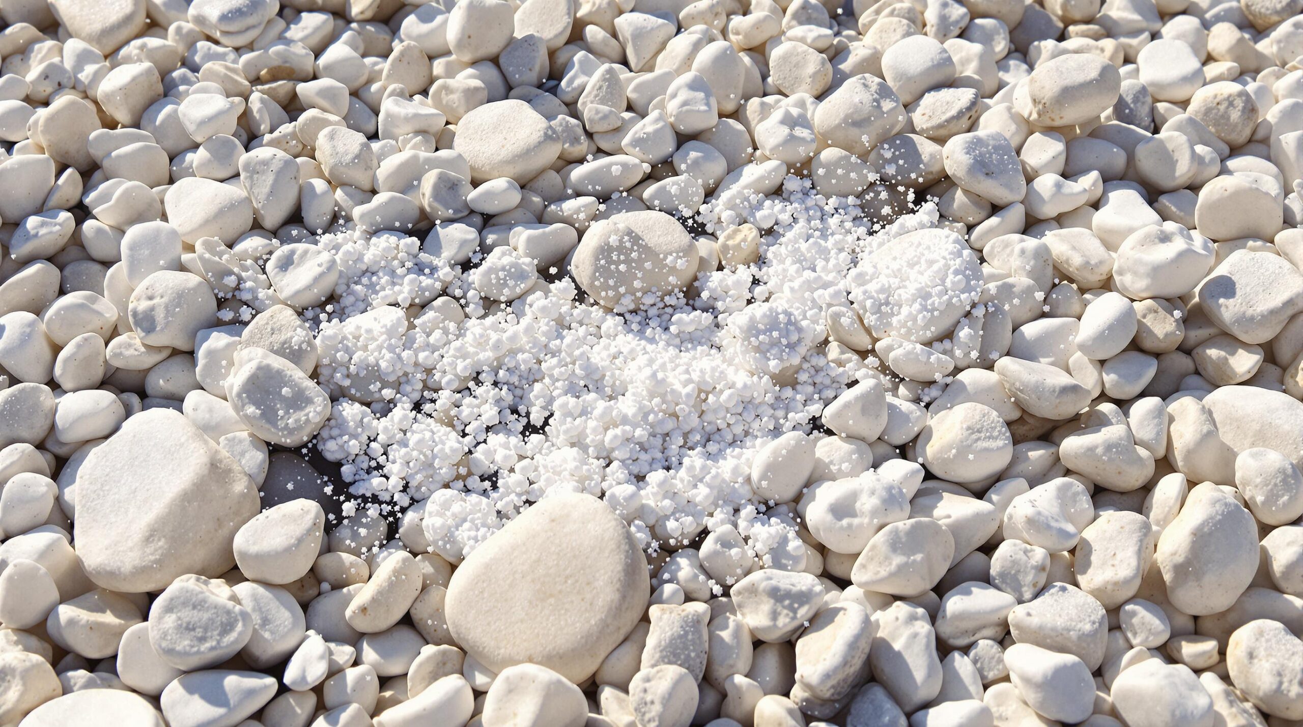 White pebbles and salt crystals