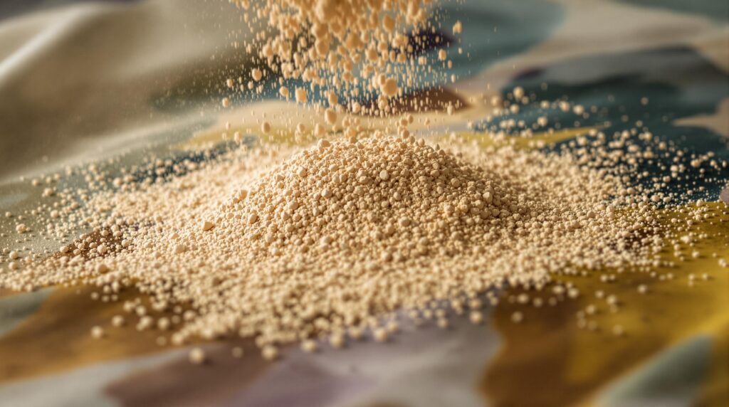 Pile of brown granules being poured.