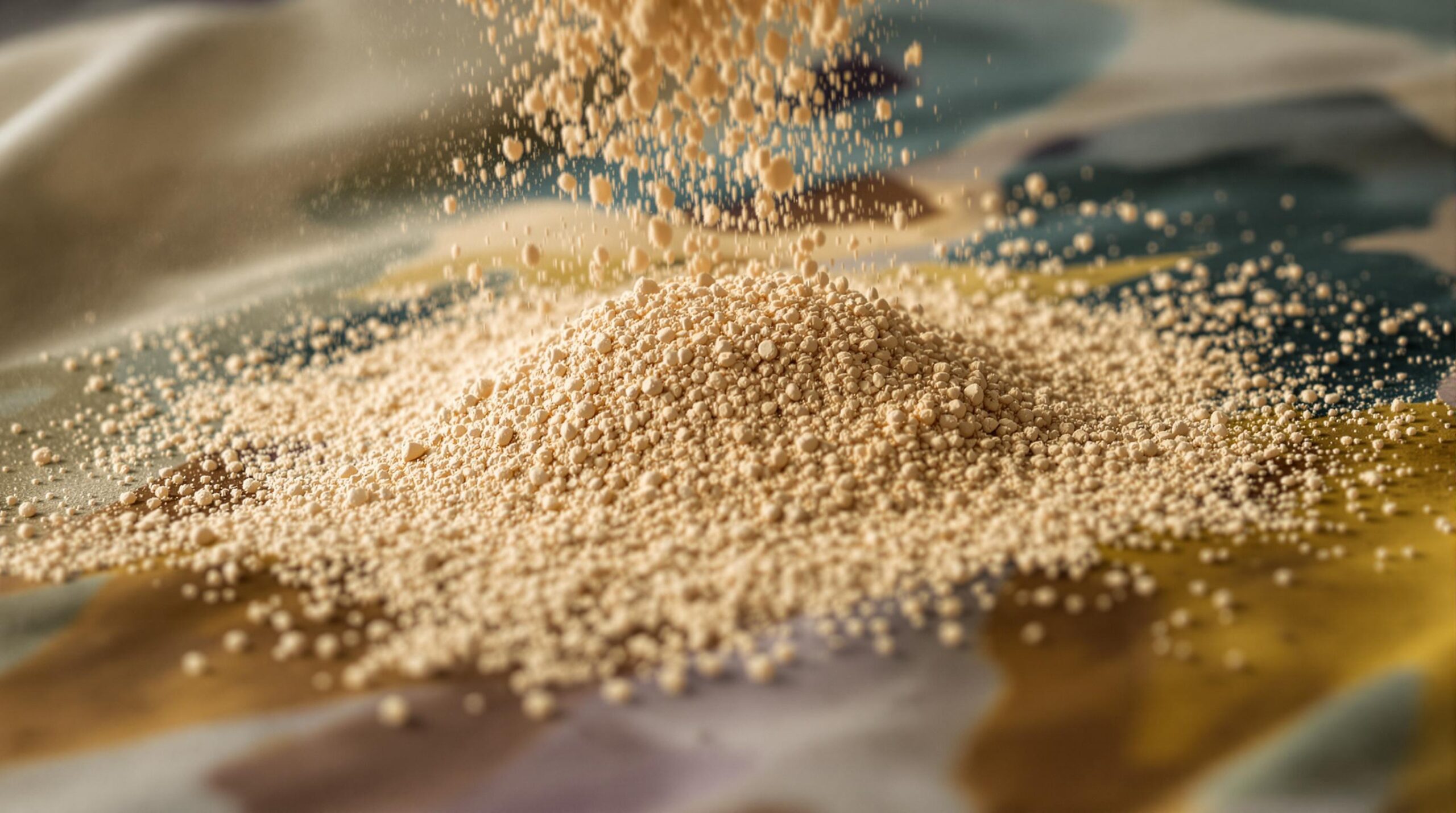 Pile of brown granules being poured.