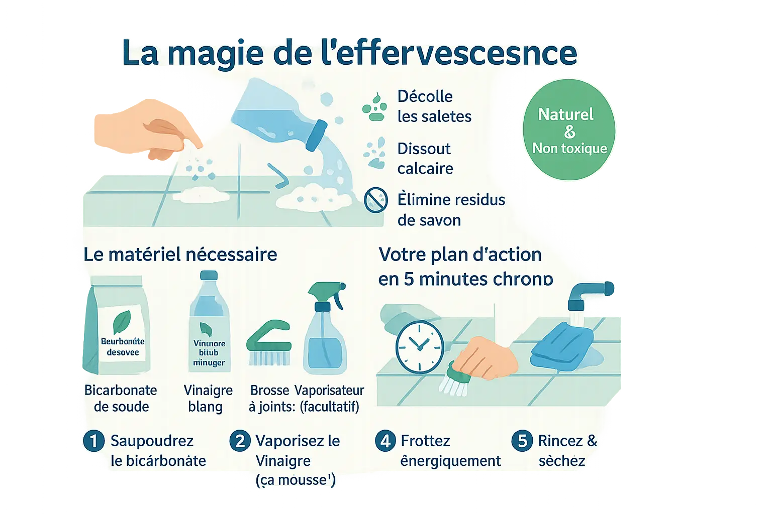 Nettoyage des joints de carrelage avec bicarbonate et vinaigre
