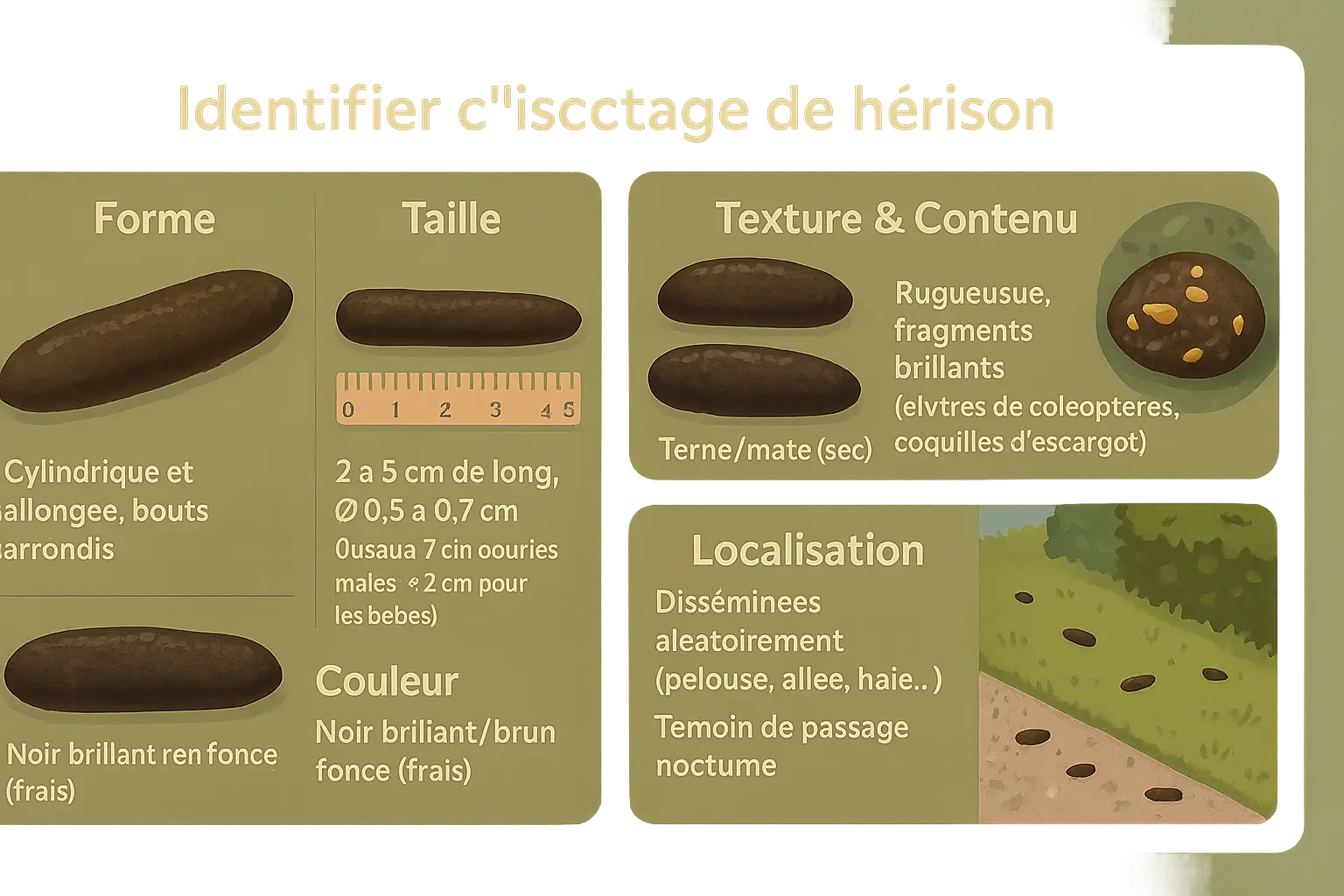 Crottes de hérisson sur un fond naturel