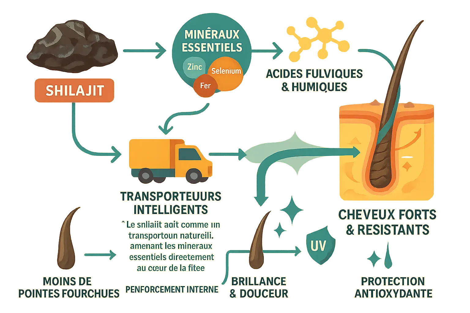 Cheveux brillants grâce au shilajit