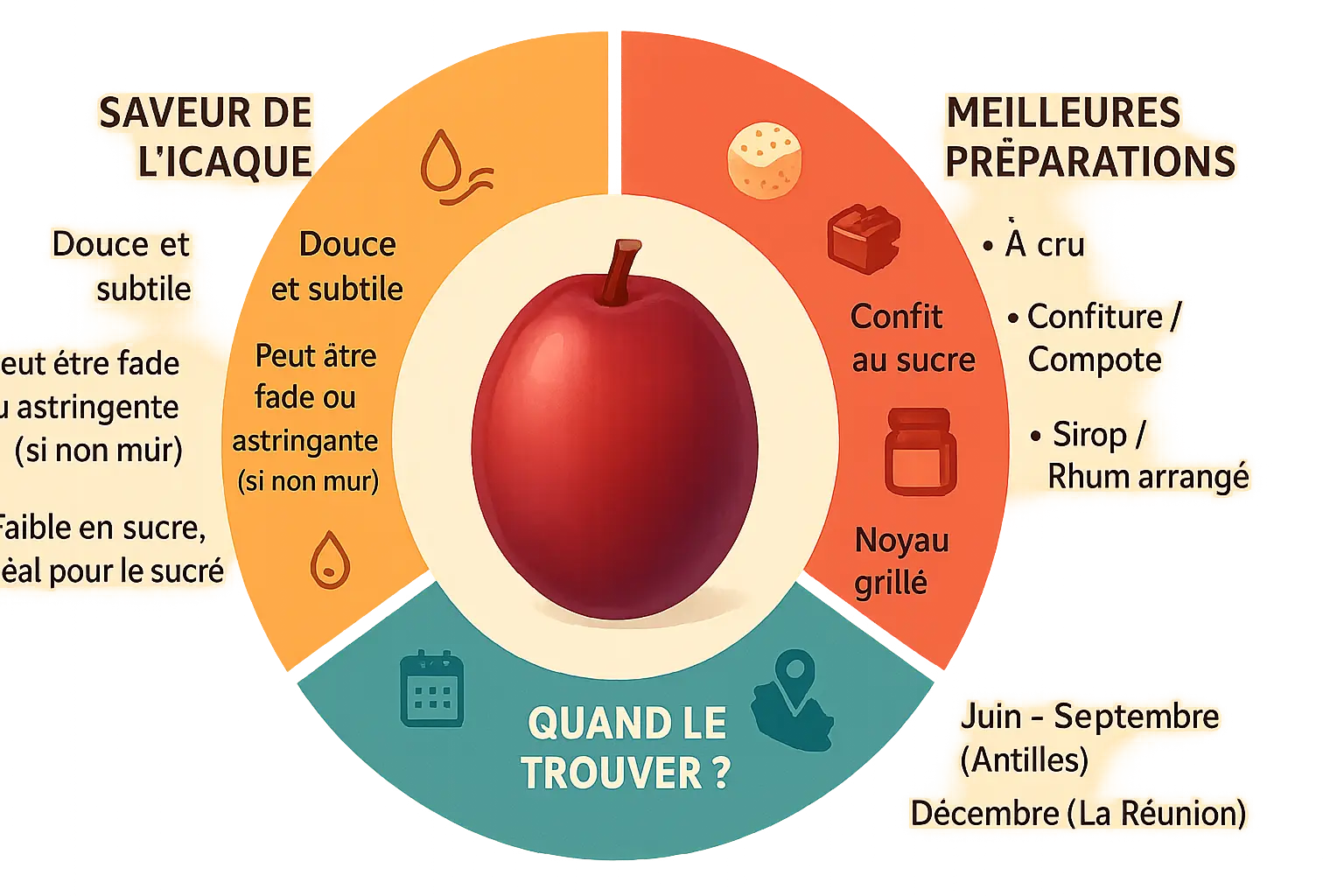 Icaques frais sur une planche en bois