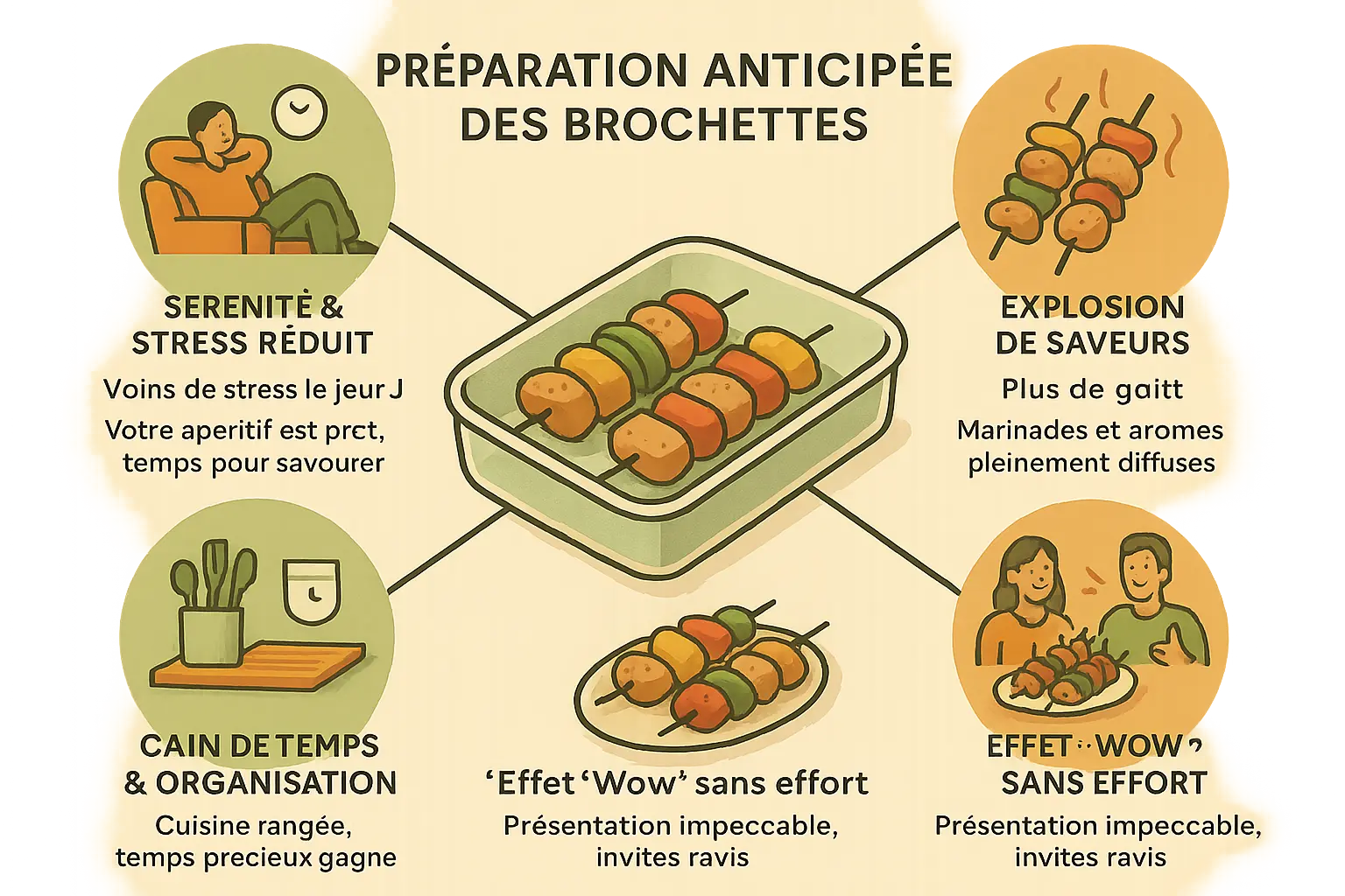 Brochettes apéritives colorées prêtes à être servies
