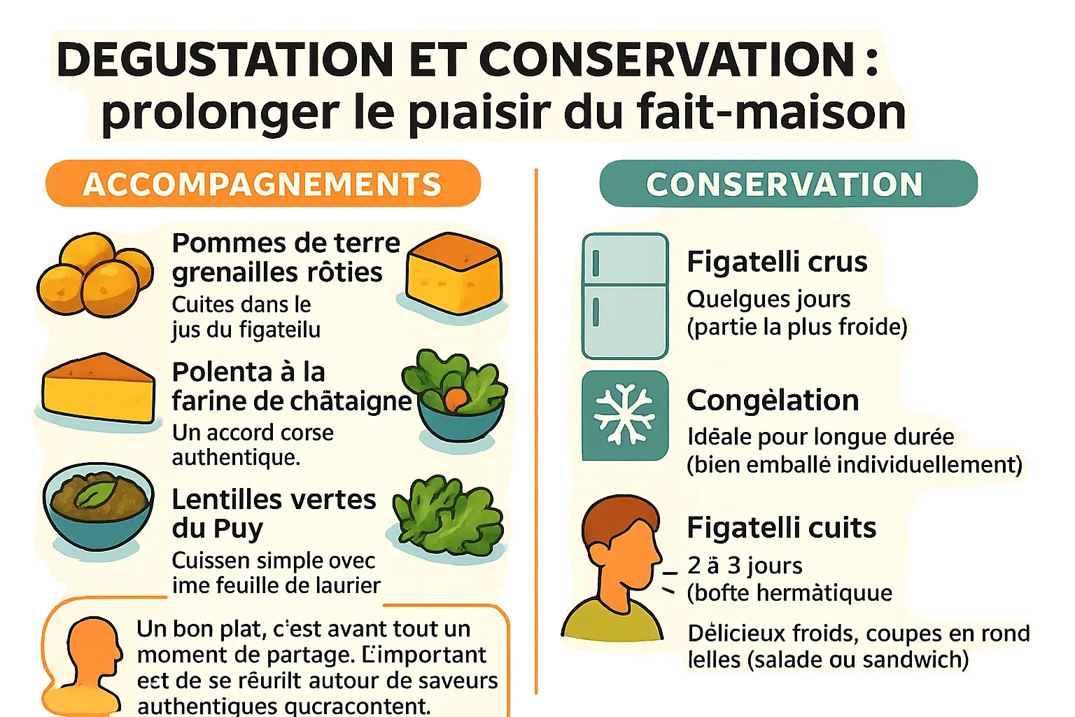 Figatelli accompagné de pommes de terre rôties et de polenta