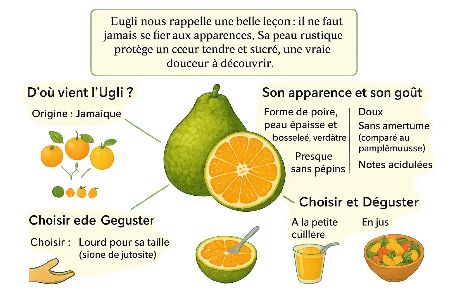 Découvrez l'Ugli, fruit en U surprenant et gourmand 5 Ugli fruit découpé montrant sa pulpe orange vive