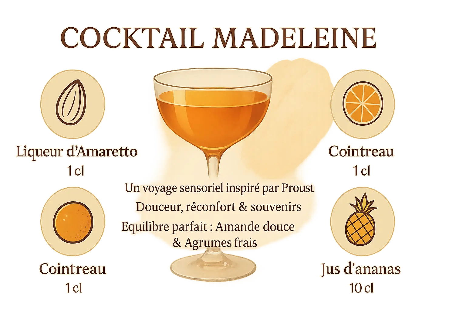 Cocktail Madeleine dans un verre transparent avec éclairage doux