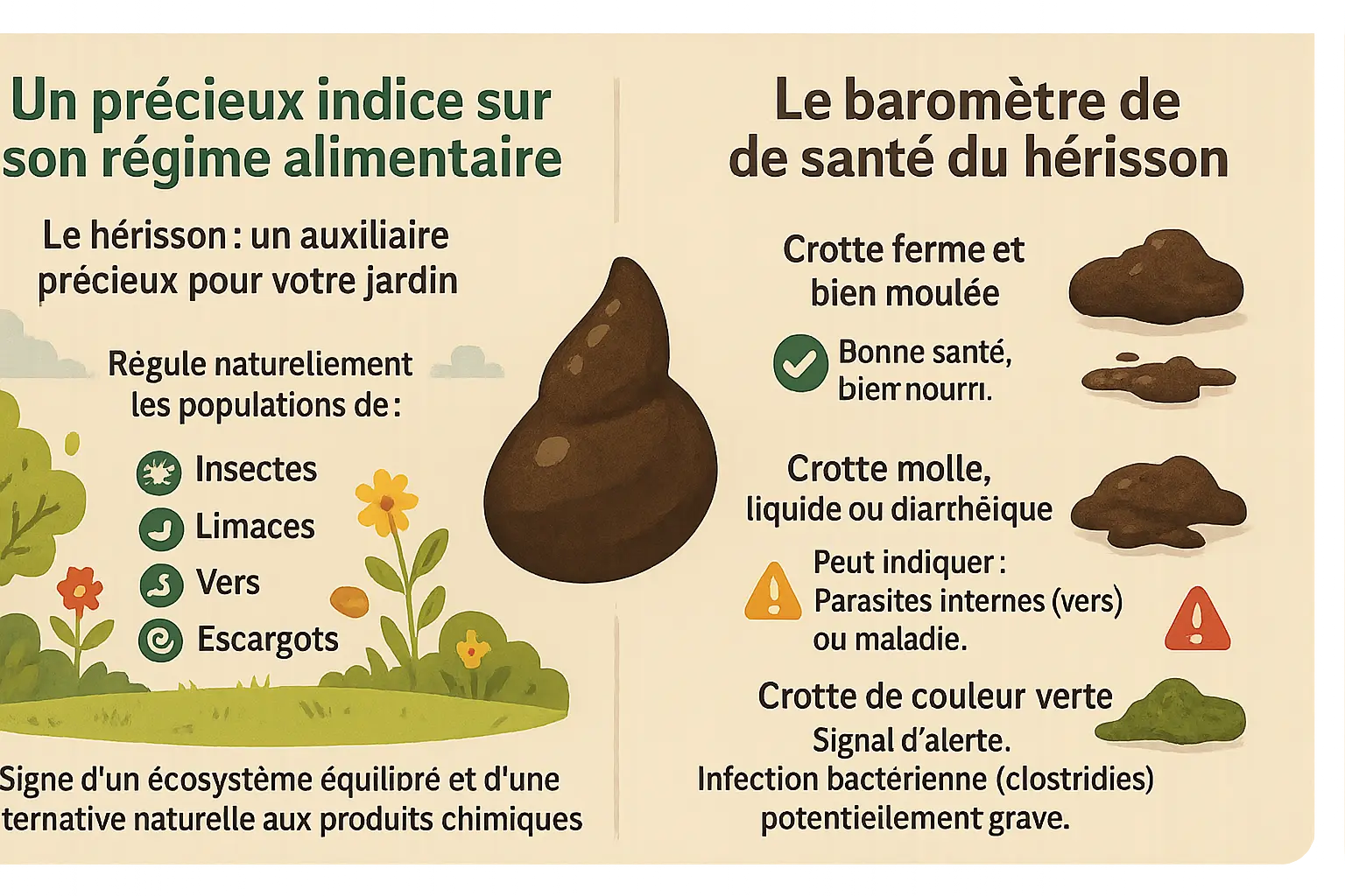 Crottes de hérisson sur un sol humide