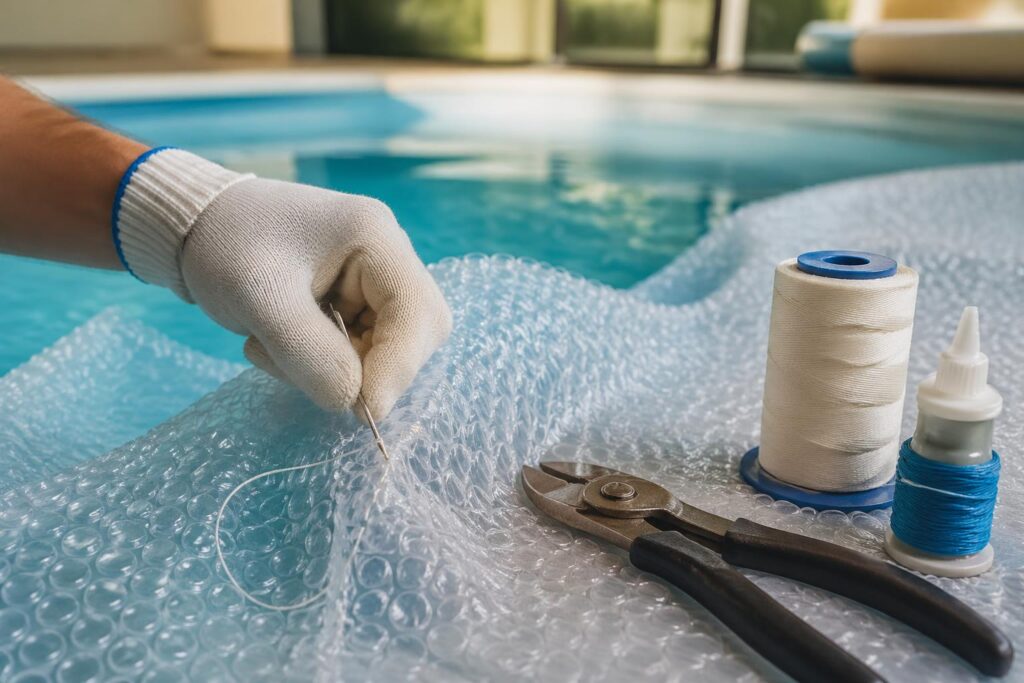 apprenez à coudre une bâche à bulle pour réparer efficacement votre couverture de piscine sans avoir à la remplacer. guide pratique étape par étape pour prolonger la durée de vie de votre bâche.