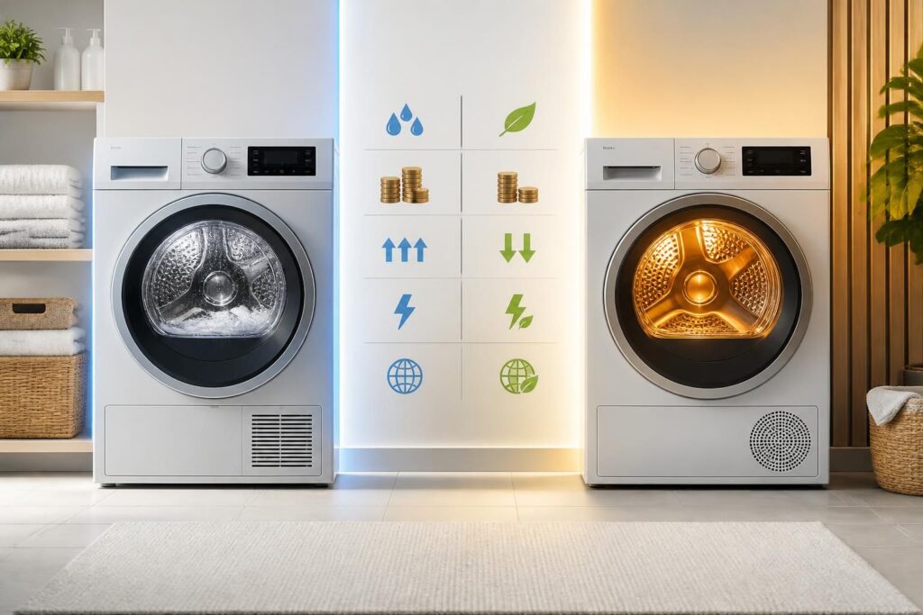 découvrez notre comparatif entre sèche-linge à condensation et à pompe à chaleur pour savoir lequel coûte le moins en consommation et entretien.